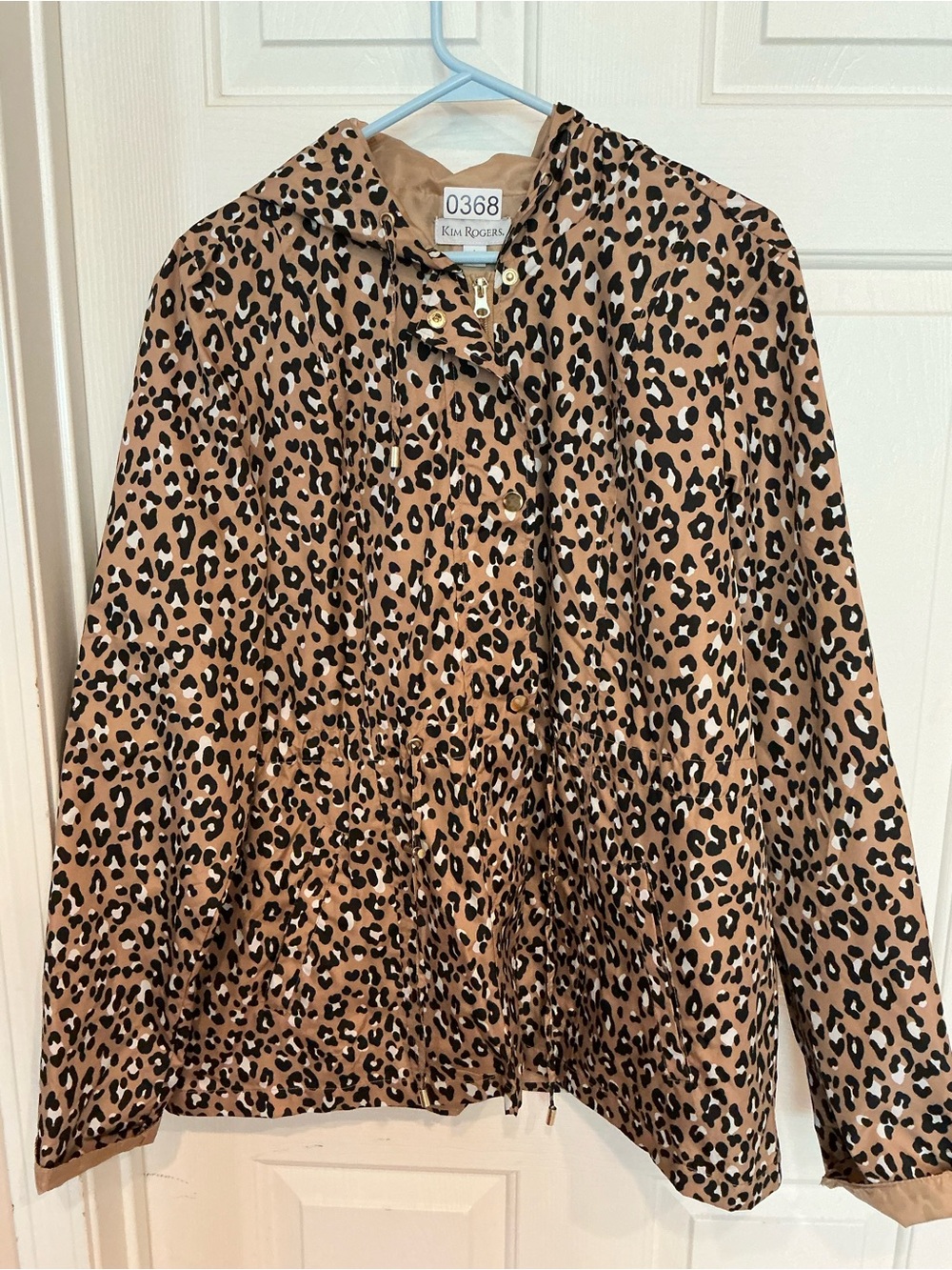 Kim Rogers Leopard Print Hooded Utility Jacket in Tan and Black